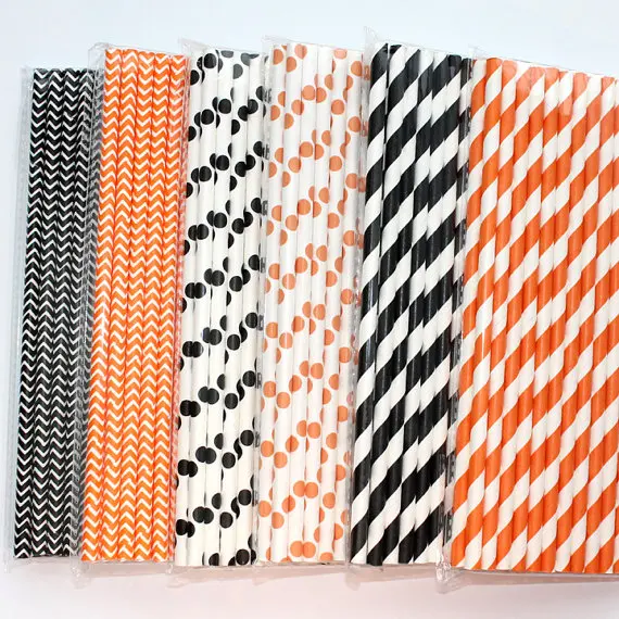 Шеврон Полосатый горошек бумаги соломинки-черный или оранжевый Хэллоуин
