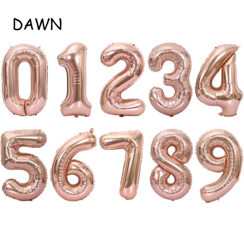 Rose gold Большой размер 40 дюймов, серебро, розовое золото, алюминиевые воздушные шары из фольги в виде цифр 0-9, дня рождения, свадьбы, Обручение вечерние декор в честь детская бальная УП - Цвет: Rose gold