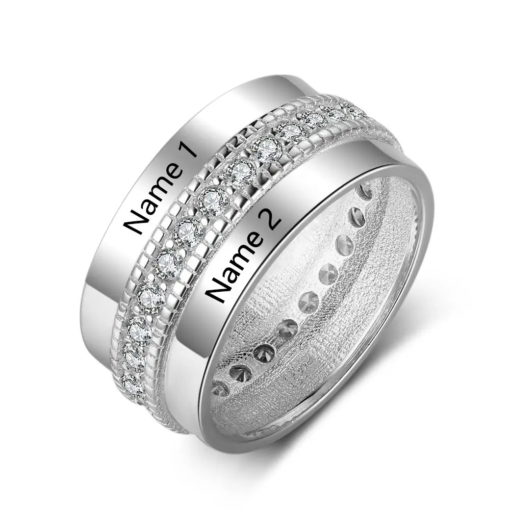 Free Engraving Мода персонализированные Обручение кольцо Медь изготовленные на заказ кольца для Для женщин гравировкой любовника кубического циркония ювелирных изделий(Jewelora RI103505 - Цвет основного камня: Free Engraving