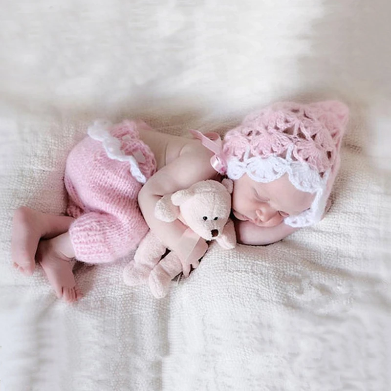 Princess Baby Girl Clothing Sets Knitted Flower Cap Hat+Pants Pink Newborn Photo Props Infant Bebe Birthday Photography Costumes