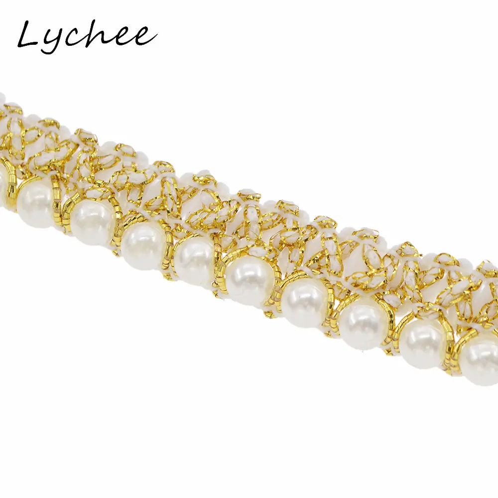 Lychee 1 м полиэфирная пряжа с вышивкой искусственный жемчуг кружевная отделка для