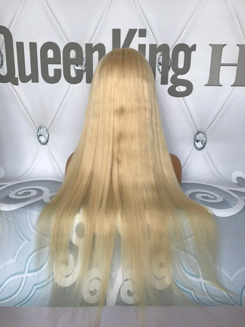 QueenKing волосы полный парик шнурка 150% плотность блонд 613 шелковистые прямые предварительно выщипанные волосы бразильские человеческие волосы remy