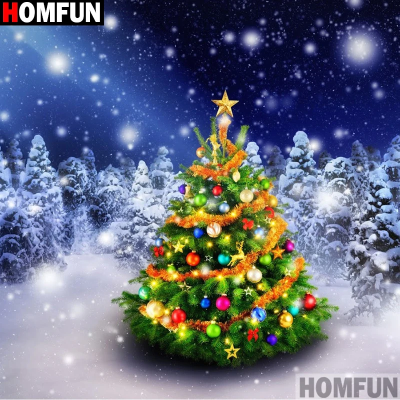 Алмазная живопись HOMFUN A15267 картина Рождественская елка с полными