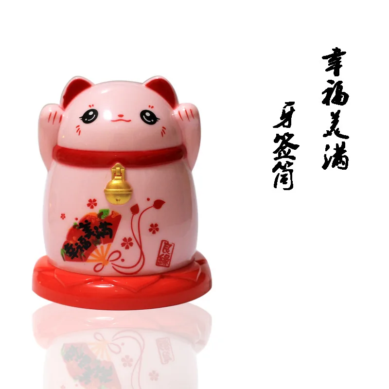 Розовый Китай lucky cat Диспенсер Для Зубочисток коробка держатель пластиковые ящики для хранения гостиной кухонные аксессуары дома фэн шуй декоративные - Цвет: Розовый