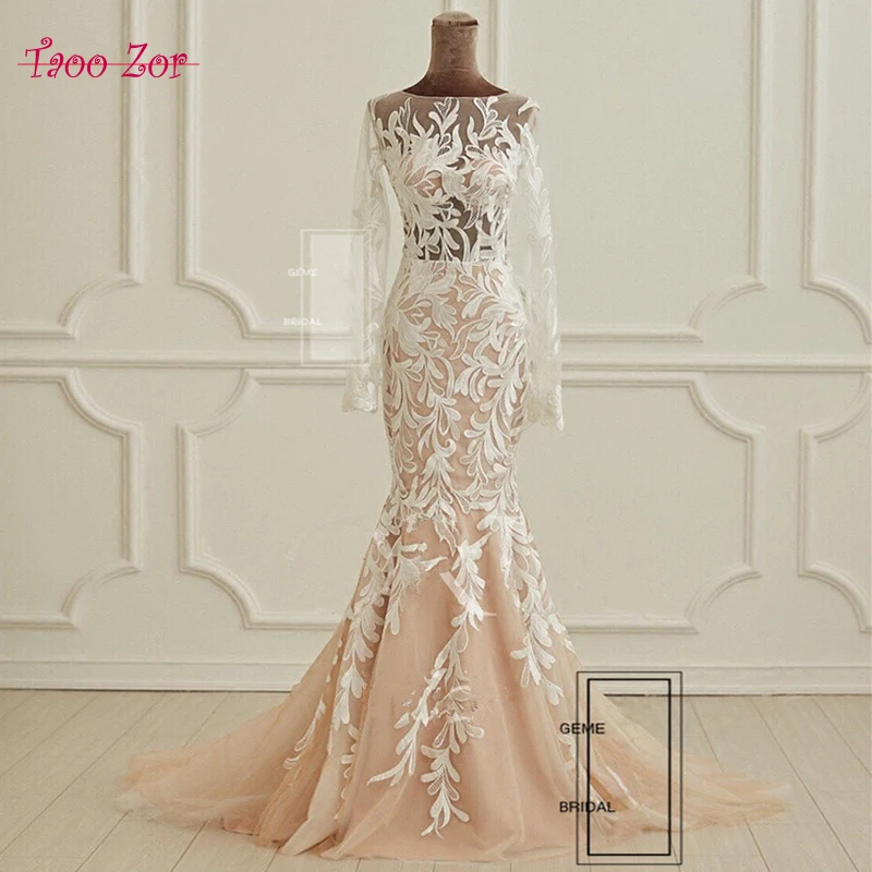 Taoo зор свадебное платье 2018 Винтаж Русалка Кружева Аппликации Robe de Mariage Sexy Back