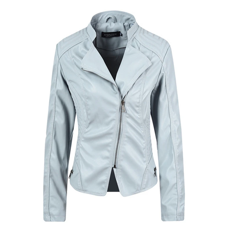 Женская короткая куртка из искусственной кожи черная приталенная мотоциклетная