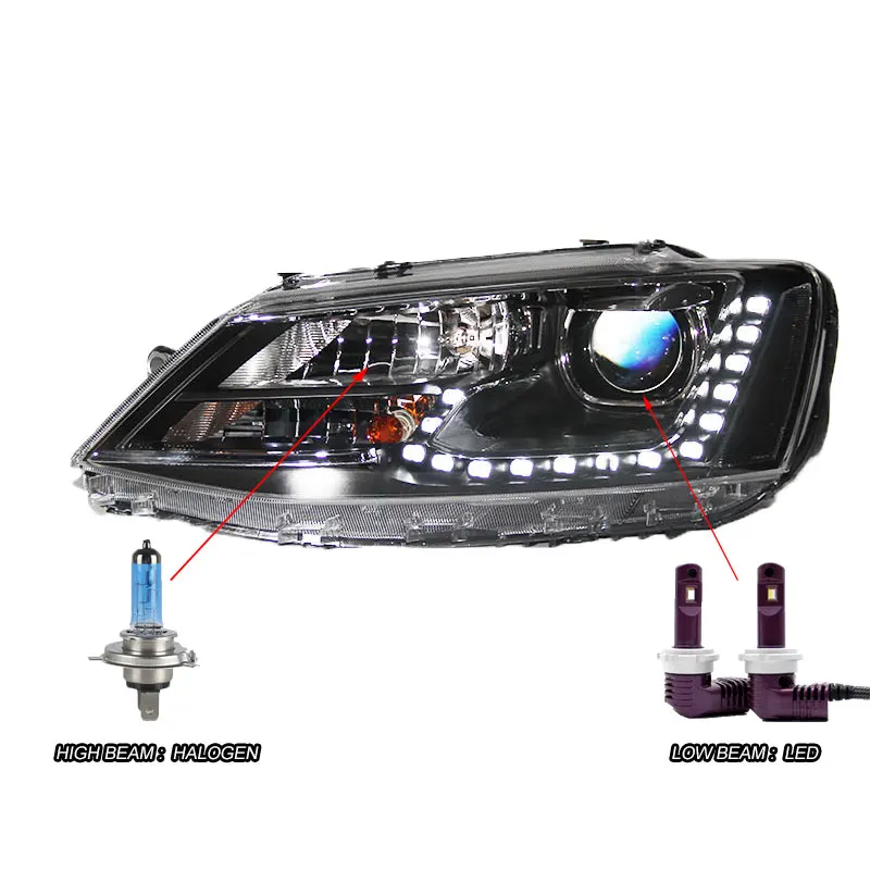LED Чехол для автомобильных фар для VW Jetta 2012- Автомобильные светодиодные фонари двойные ксеноновые линзы автомобильные аксессуары дневные ходовые огни - Цвет: LED