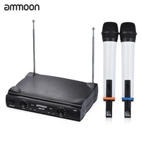 ammoon dual channel vhf wireless handheld microphone system 2 mics 1 receiver 6 35mm audio cable for karaoke family party