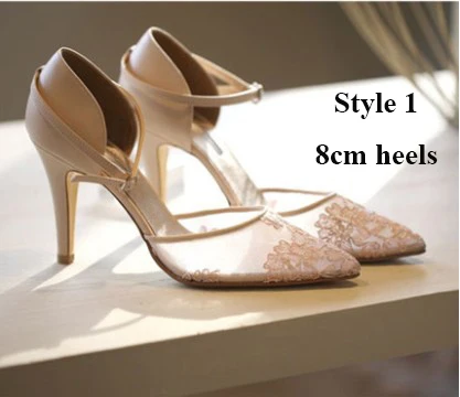 Pink Style 1 Розовое кружевное вечернее платье для приемов обувь для невесты с острым носком на высоком каблуке 8 см, туфли подружки невесты со стразами на лодыжке - Цвет: Pink Style 1