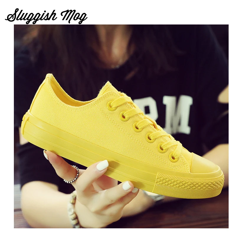 Sluggish Mog Women Fashion Casual Canvas Candy Color Sneakers Lace-up Round Toe Basic Flats Plus Size 35-40 Shoes Woman WF50 | Обувь