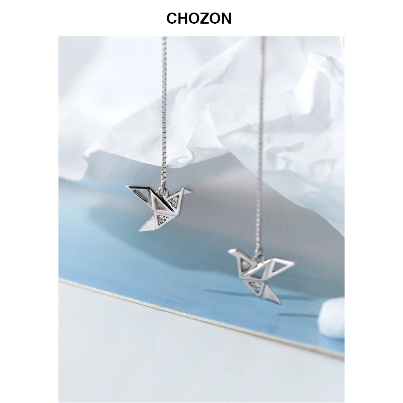 S925 серебряные серьги женские простые оригами для ручной работы крепкая Длинная