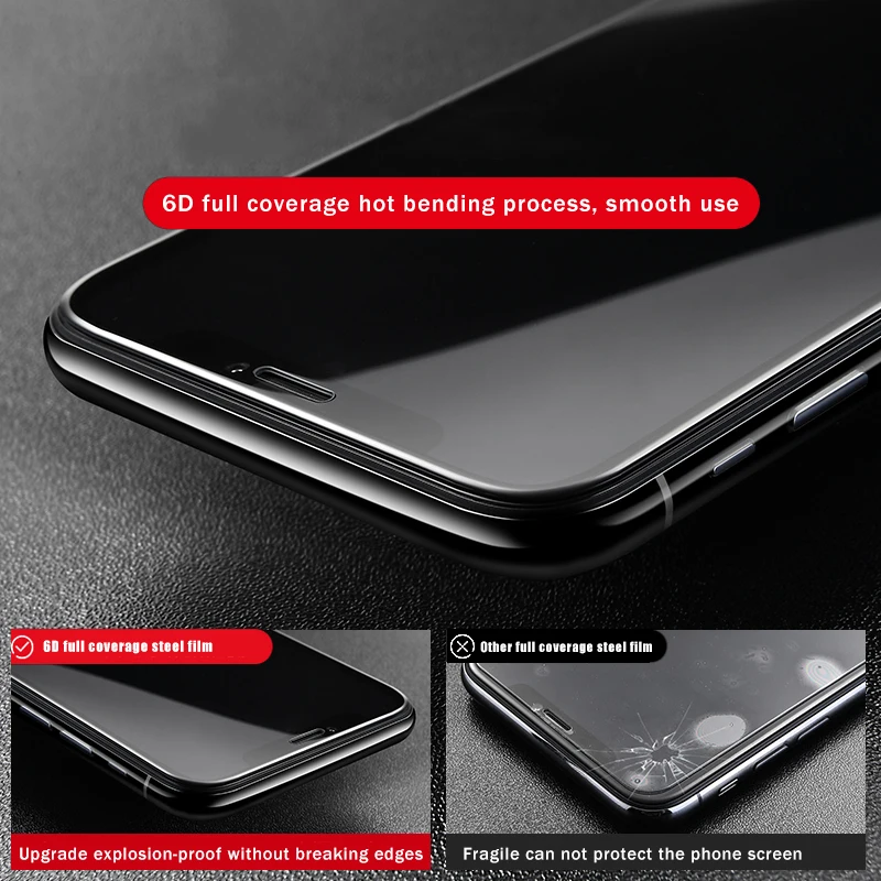 6D полное покрытие из закаленного стекла для iPhone 7 7Plus 6s 6 Plus 8 X защита экрана 4D 5D закругленные края круглая защитная пленка