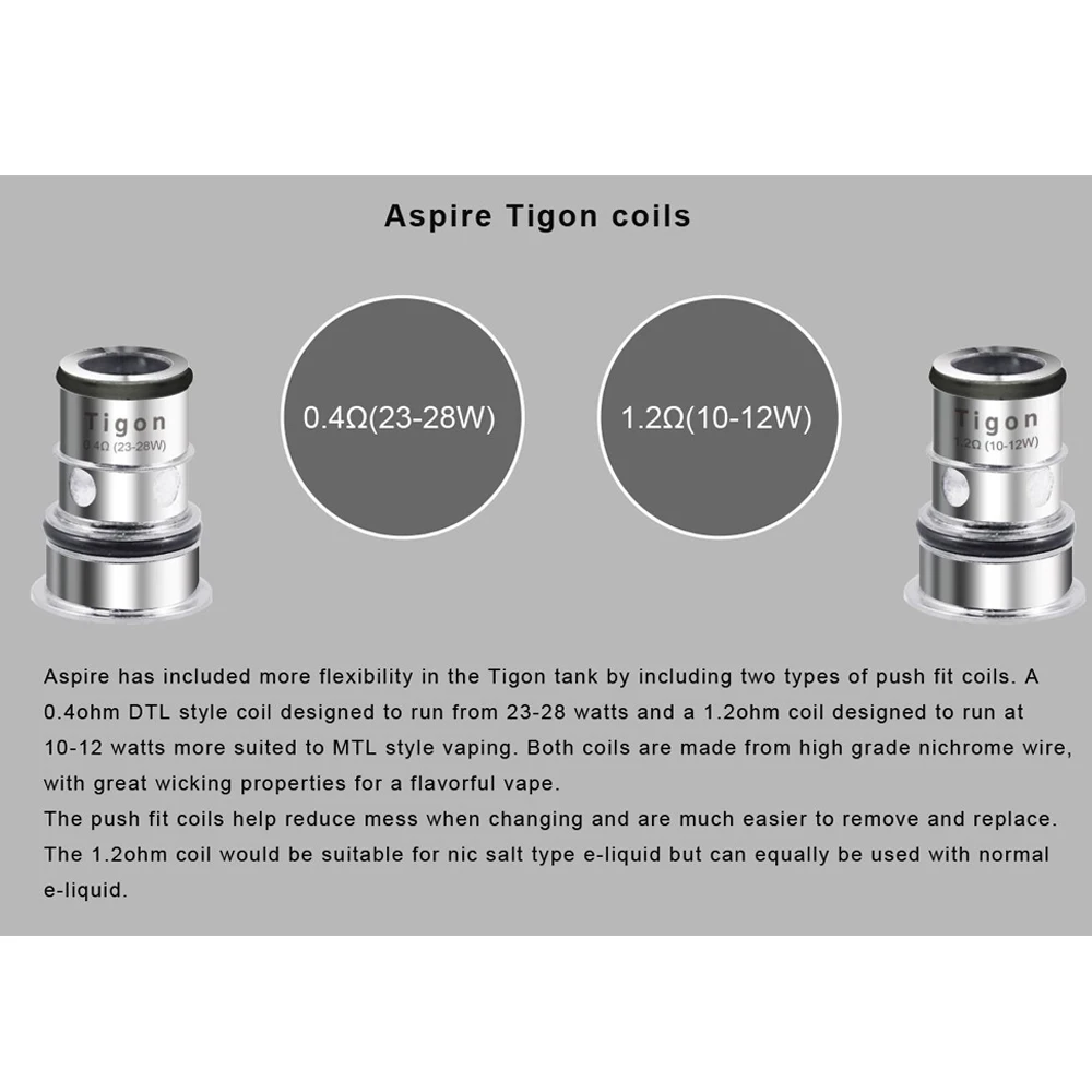 5 шт./лот оригинальный Aspire Tigon катушка 0.4ohm DTL и 1.2ohm MTL подходит для Nic salit Vape