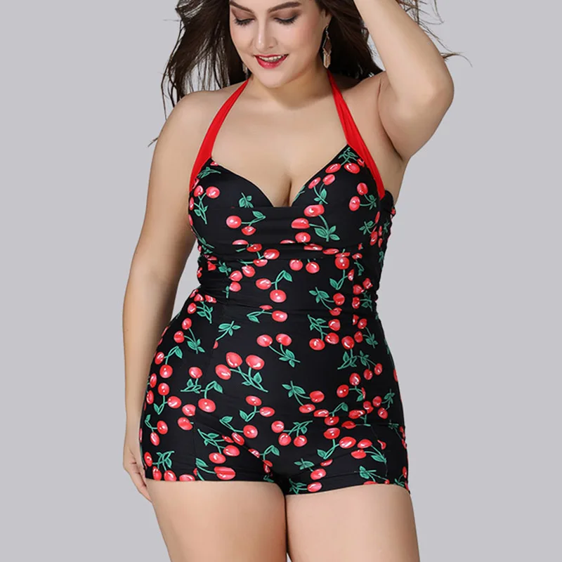 Женский купальный костюм пуш ап винтажный с лямкой на шее большого размера для