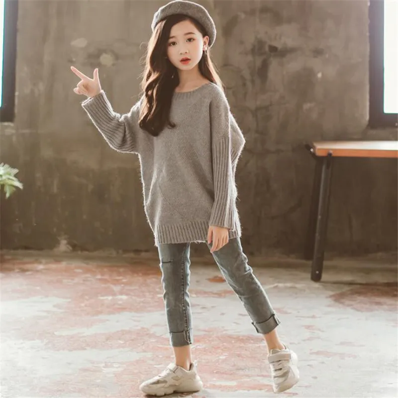 Weoneit/свитера для девочек трикотажная Повседневная хлопковая Детская школьная