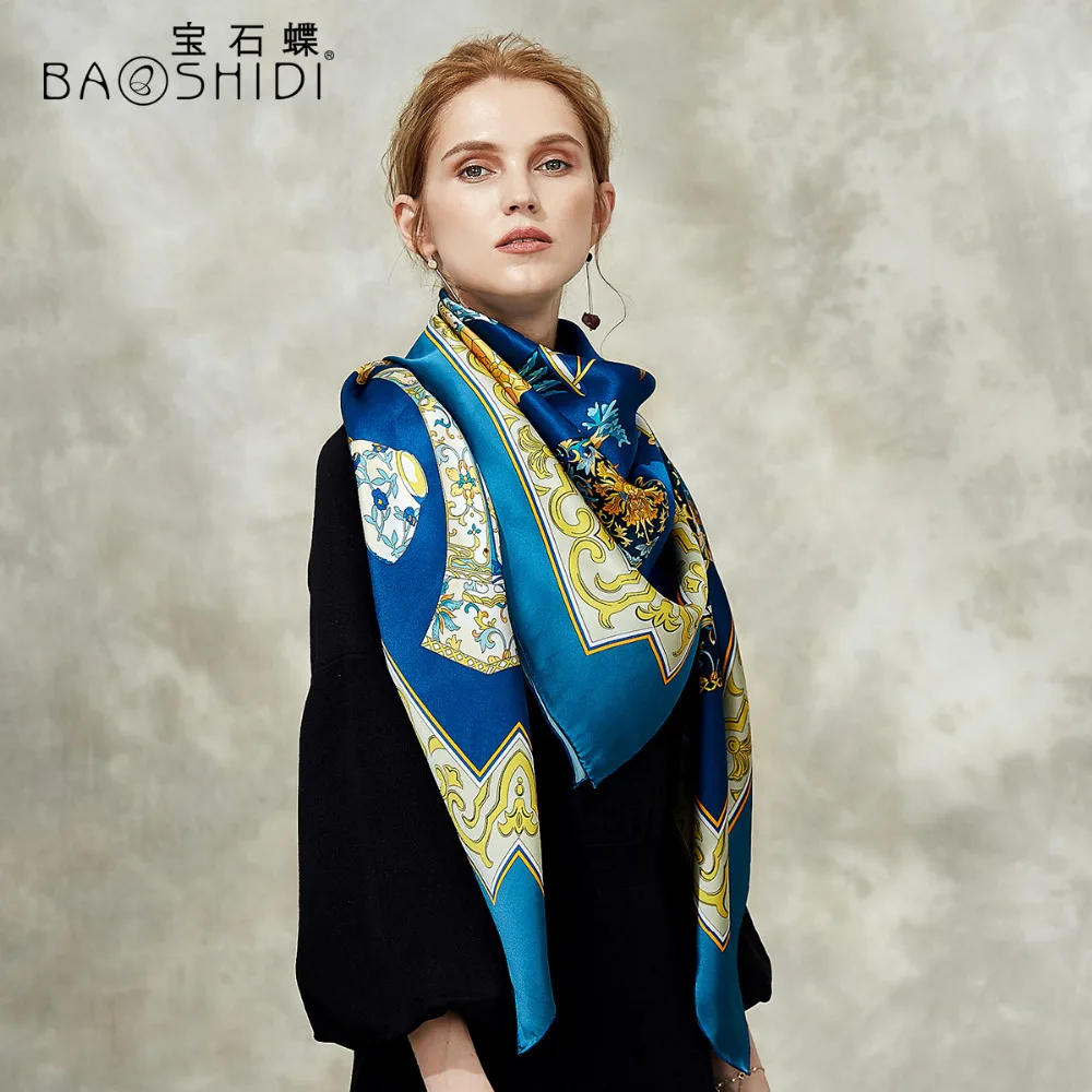 Шарф BAOSHIDI из 100% шелка толстый шарф на 16 момме Infinity 132*132 см женские шарфы
