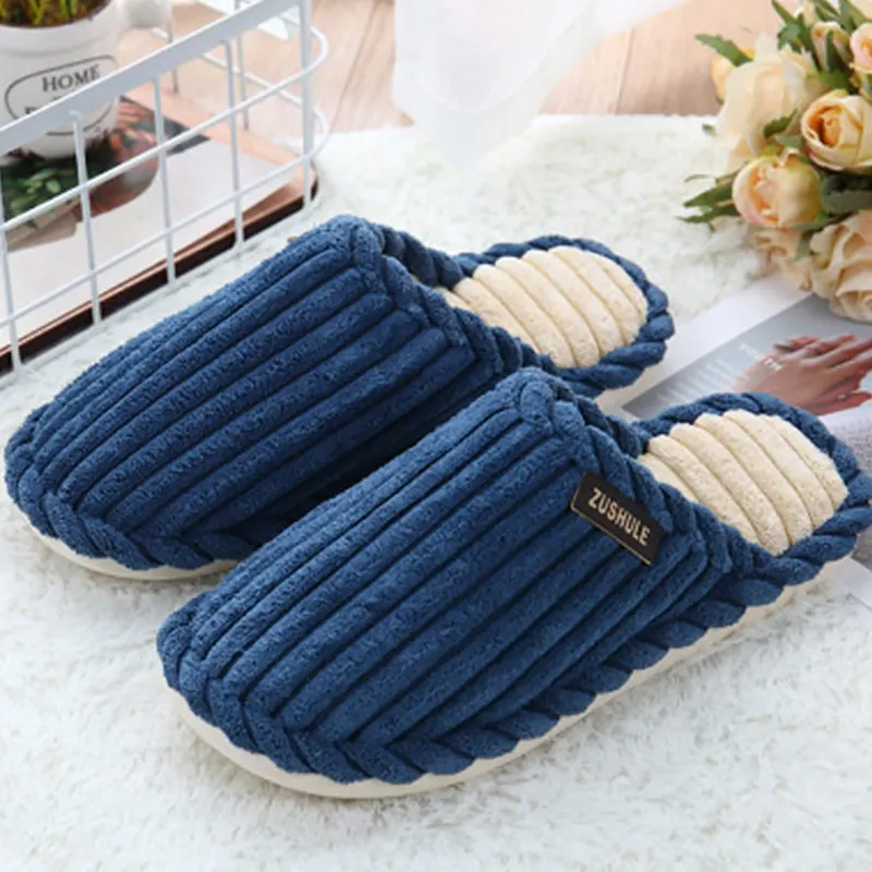 Blue Домашние тапочки для мужчин; недорогие дизайнерские короткие плюшевые зимние тапочки; мужские теплые удобные нескользящие мужские Тапочки - Цвет: Blue