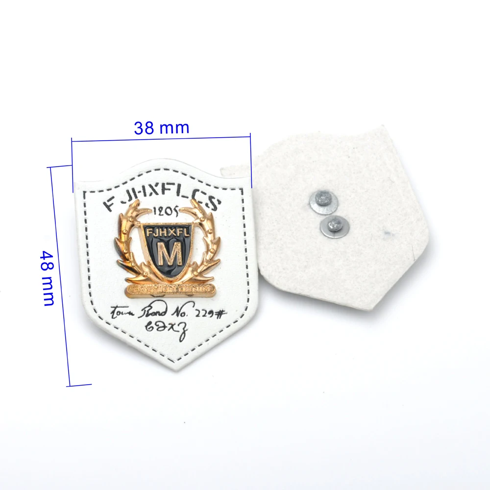 20pcs/lot white PU leather Badges sew on label metal alloy logo gold color for Denim sportswear free shipping PLB-036 | Дом и сад