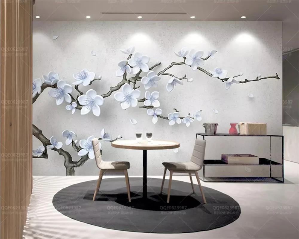 beibehang Customized 2019 new wall papers home decor embossed plum branch 3d three-dimensional Chinese background wallpaper |