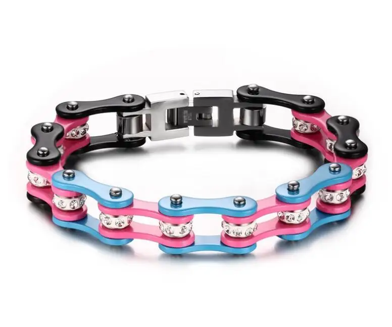 Байкерский браслет из нержавеющей стали с белыми фианитами 10 мм|bracelet stainless
