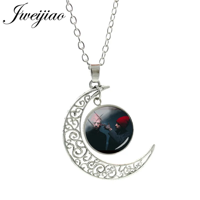 TO21 JWEIJIAO, хит, ожерелье с кулоном "Twenty One Pilots Moon", стеклянный кабошон, купольное колье, ожерелье, ювелирные изделия, подарок для фанатов TO25 - Окраска металла: TO21