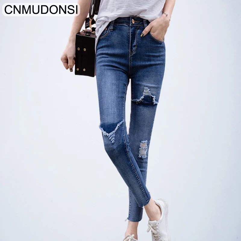 Женские джинсы с высокой талией befree рваные эффектом пуш-ап в Корейском стиле 2019 |