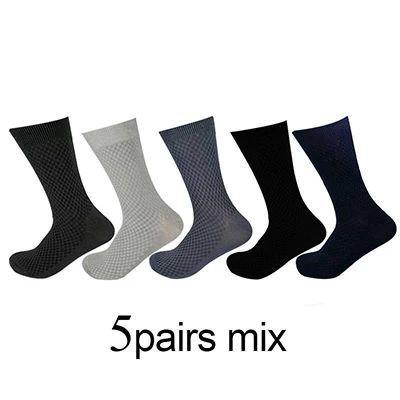 5pairs mix MWZHH Мужские бамбуковые носки, черные дышащие дезодорирующие мужские носки, высокое качество, деловые носки, длинные, Размер 40-46 - Цвет: 5pairs mix