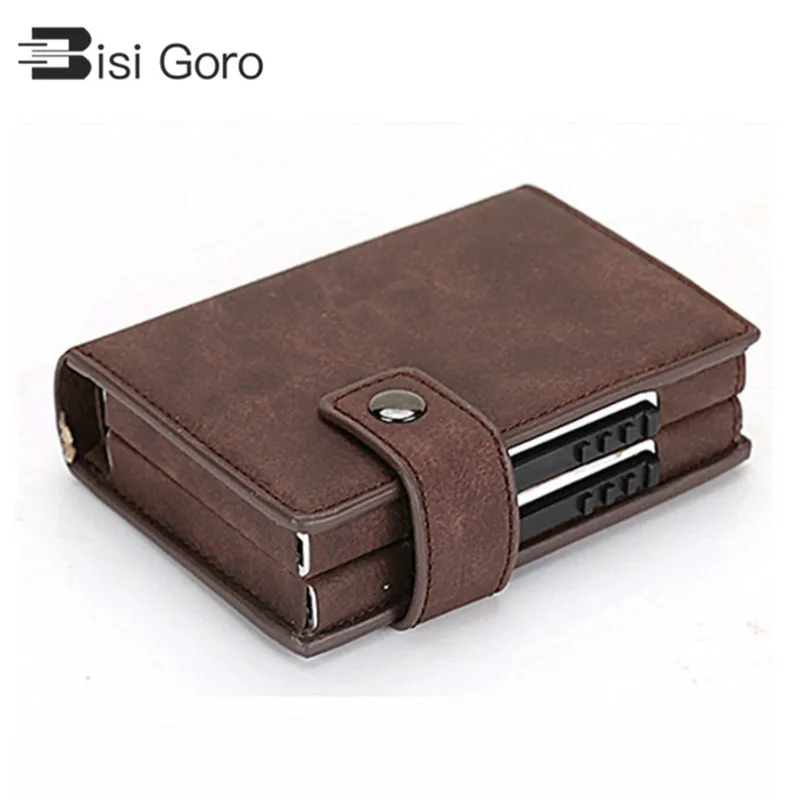 

BISI GORO Double Card Wallet Aluminium RFID Blocking Metal WOMEN Card Holder Credit Card Case Women Men Card ID Holder Side Push