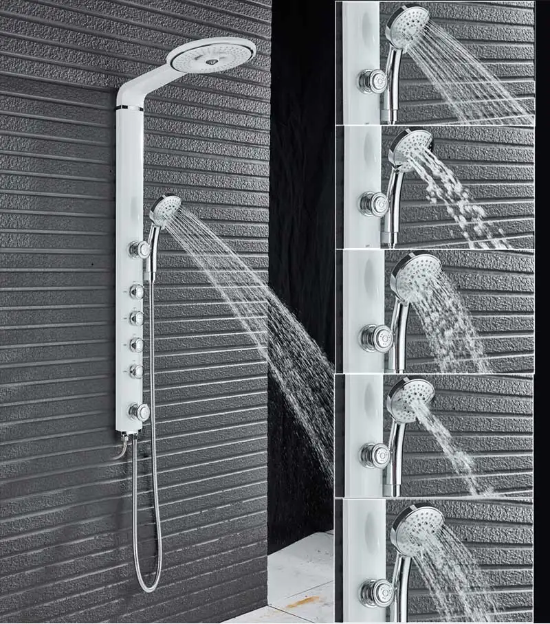 White and chrome Черная душевая колонка, настенный душевой кран, набор, дождевая душевая головка с массажной струей тела, смеситель для душа, башня, без смесителя, клапан - Цвет: White and chrome