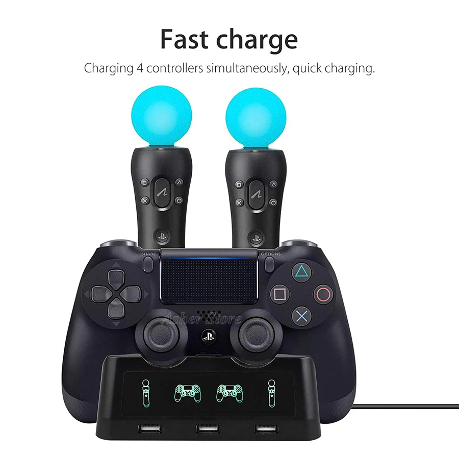 Зарядное устройство 4 в 1 для PS4 с двойным контроллером PS VR Move зарядная док станция