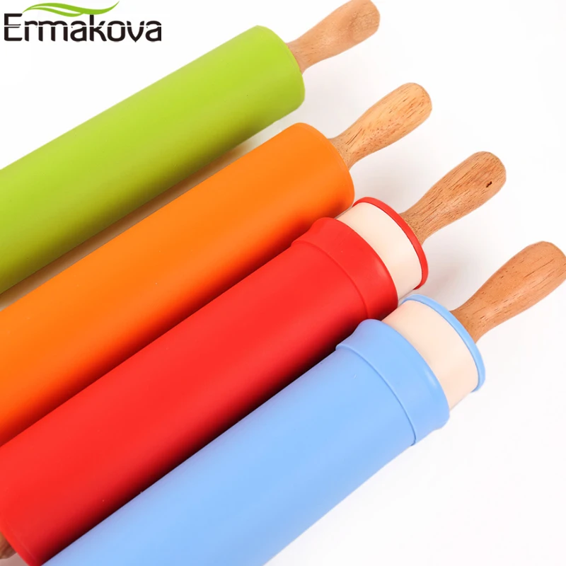 Ермакова силиконовая Скалка с деревянной ручкой тесто тестораскатка пицца