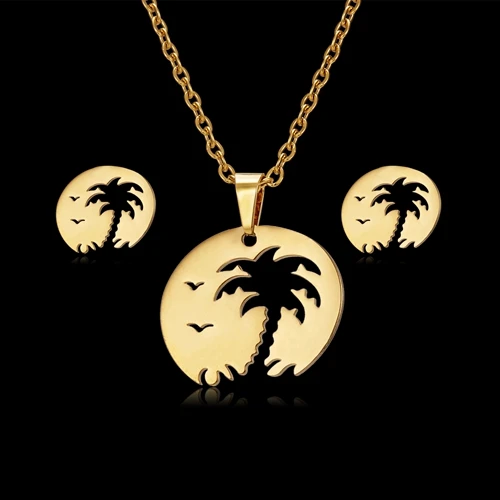 coconut Rinhoo набор ювелирных изделий с животными, собаками, бабочками, дельфинами, сердечками, звездами, листьями, женский золотой цвет, ожерелье из нержавеющей стали, серьги, ювелирный набор - Окраска металла: coconut