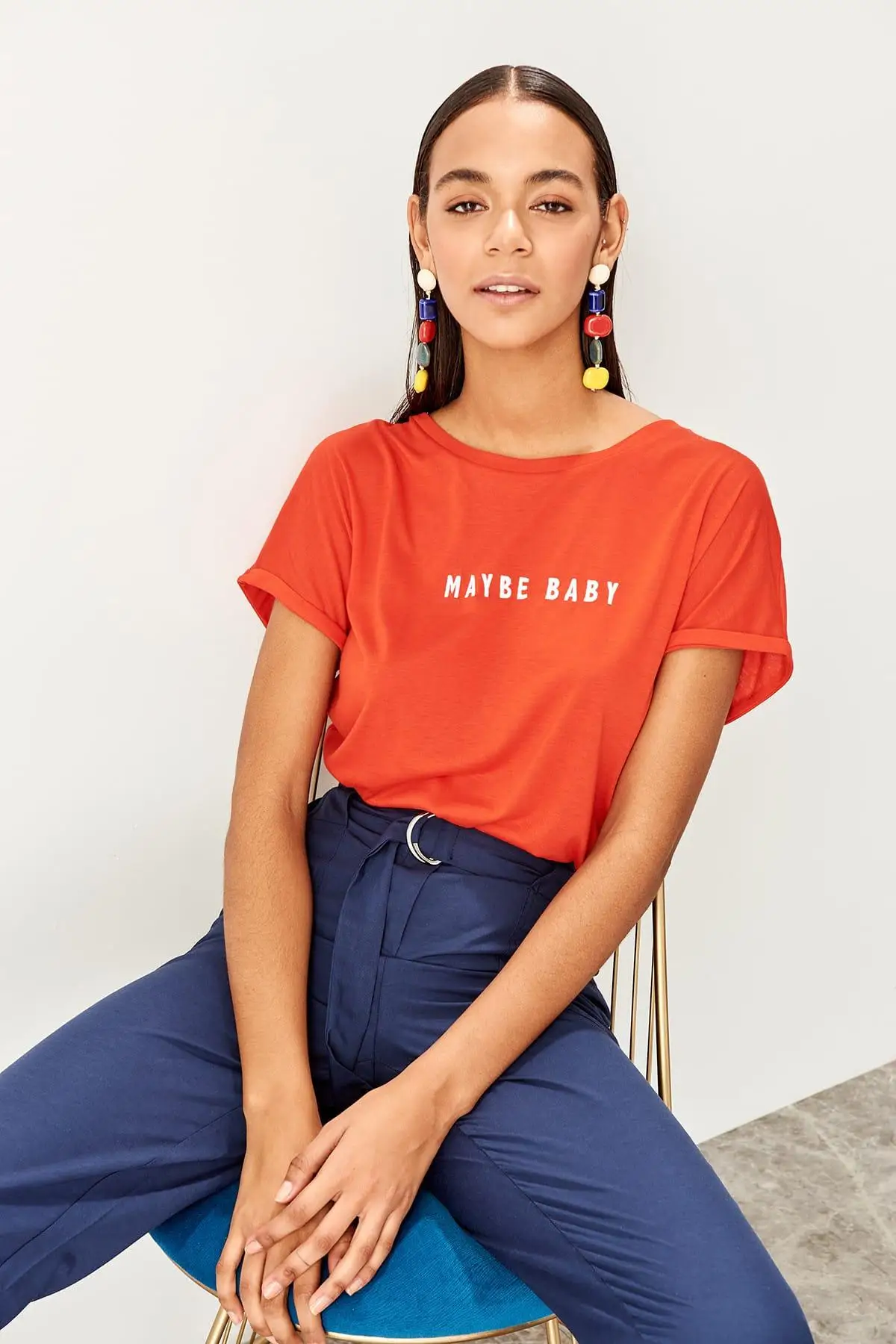 Trendyol красные Базовые Трикотажные футболки с вышивкой TWOSS19BX0188|Футболки| |