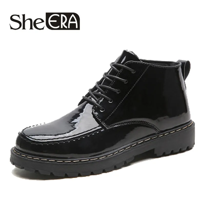 Мужские армейские ботинки из лакированной кожи в байкерском стиле с