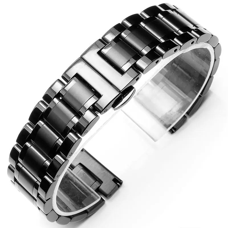 Черный ремешок для часов из нержавеющей стали цепочка 14 мм/15 мм/18 мм/20 мм/22 мм
