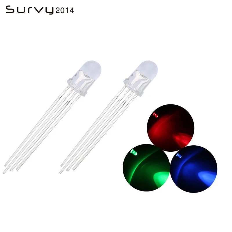 5-100 шт. F5/F10 круглый светодиодный 5/10 мм RGB 4 контакта общий анод/катод прозрачный