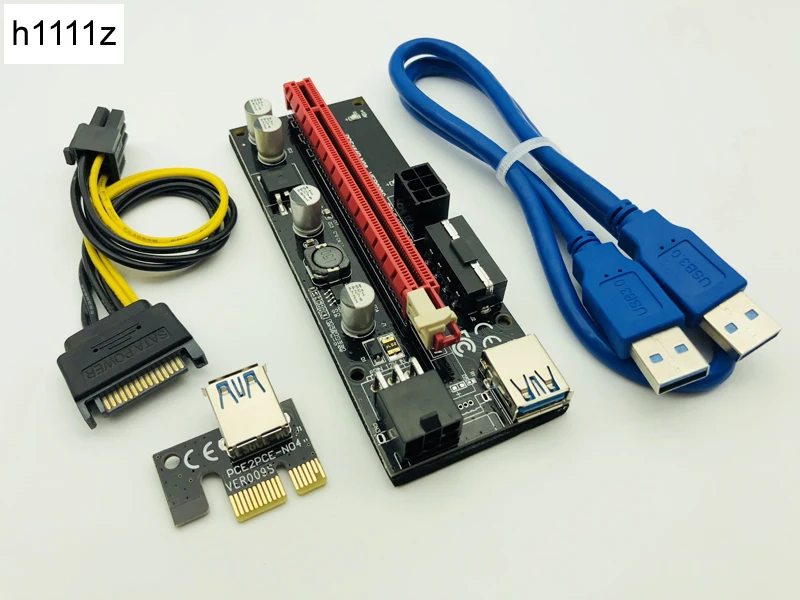 

Dual LED VER009S PCI-E Riser 009S PCI Express Riser Card 1X to 16X 0.6M USB 3.0 Cable 6Pin IDE Molex Power for BTC Miner Mining