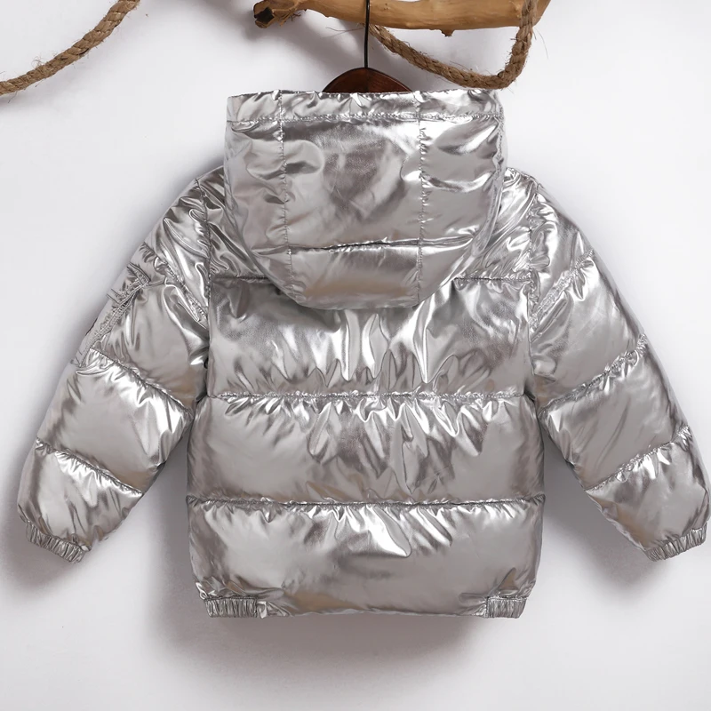 Детское зимнее пальто для детей повседневное с капюшоном мальчиков серебристого