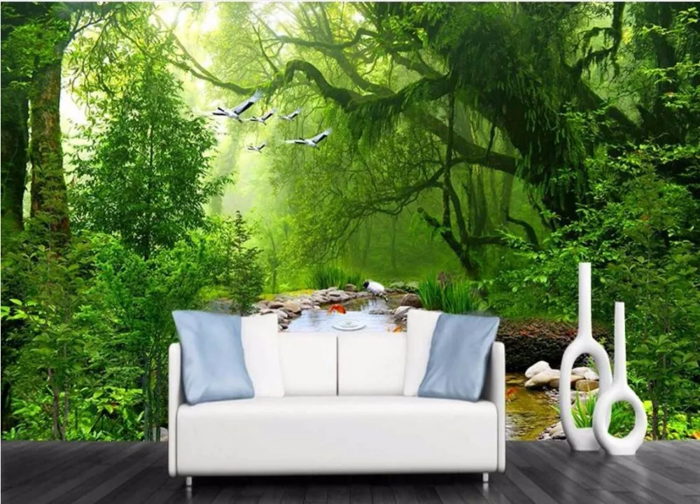 Фотообои на заказ 3d обои для зала вода течёт по дереву пейзаж живопись настенные