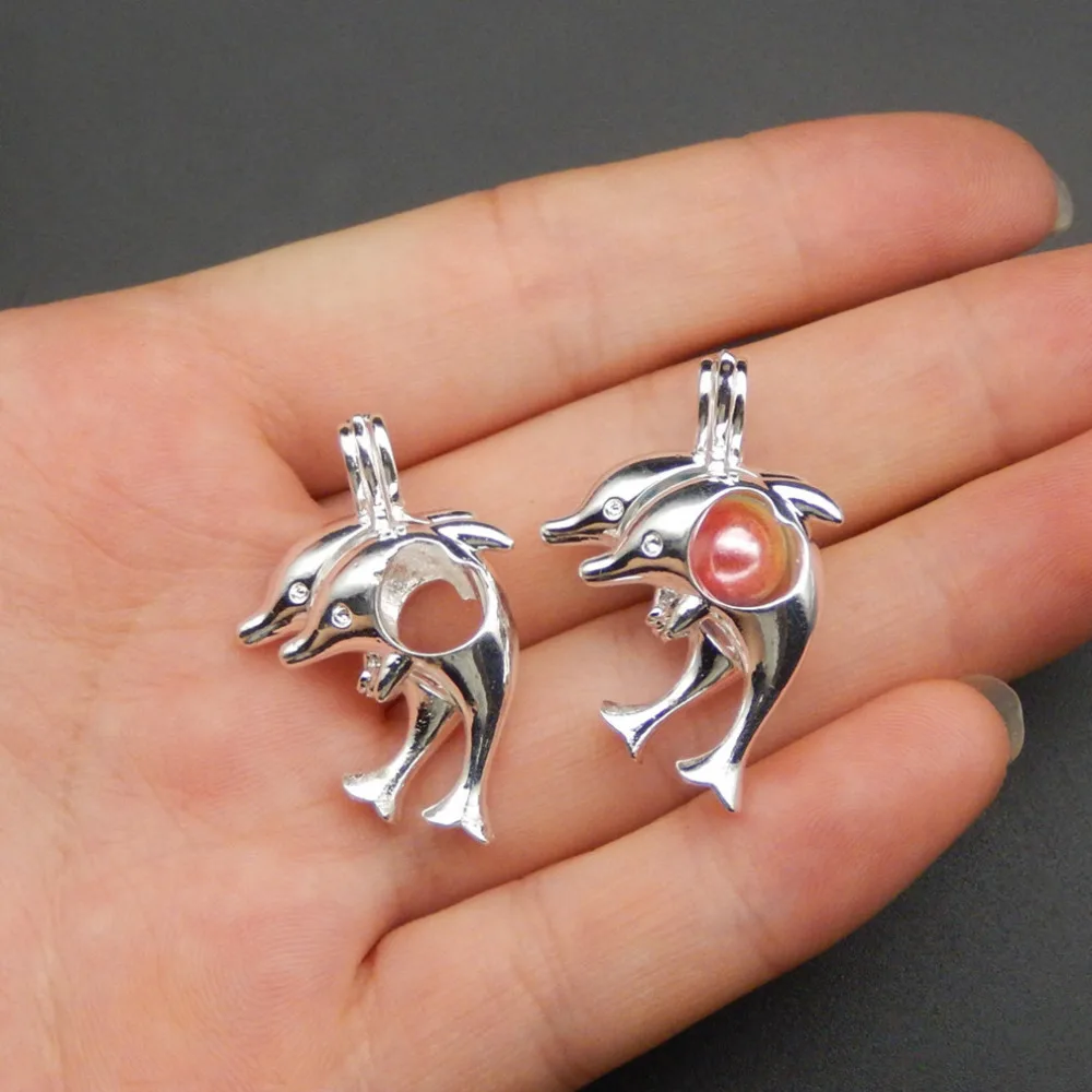 

10pcs Silver dolphin Pearl Cage Jewelry Making Supplies Beads Cage Pendant Aroma Essential Oil Diffuser For Oyster Pearl Jewelry