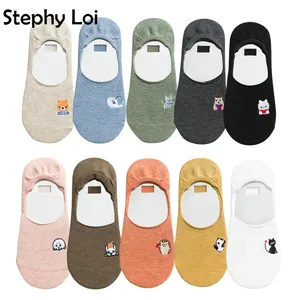 Носки женские хлопковые с вышивкой в виде кошки, Дельфина, панды, 5 пар