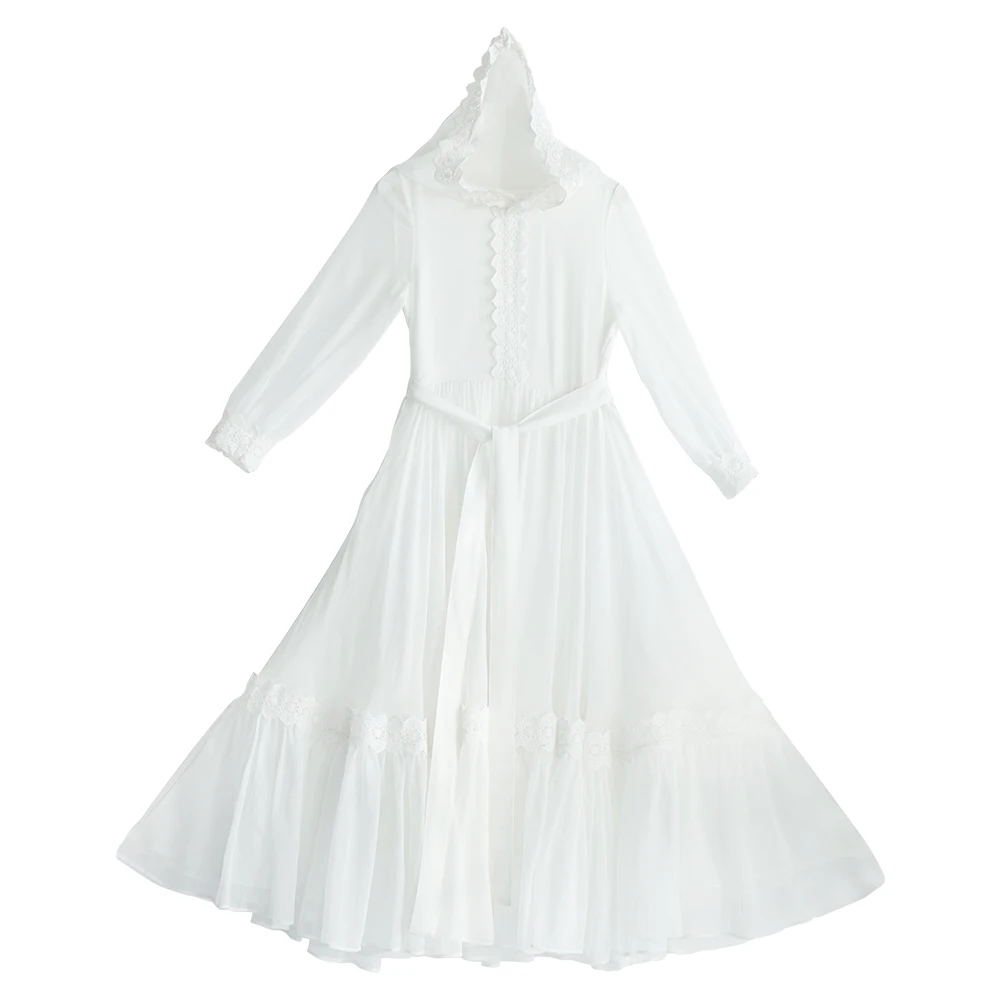IRINAW606 original design summer 2018 women vintage 10M large bottom lace appliqued long maxi hooded chiffon dress white | Женская