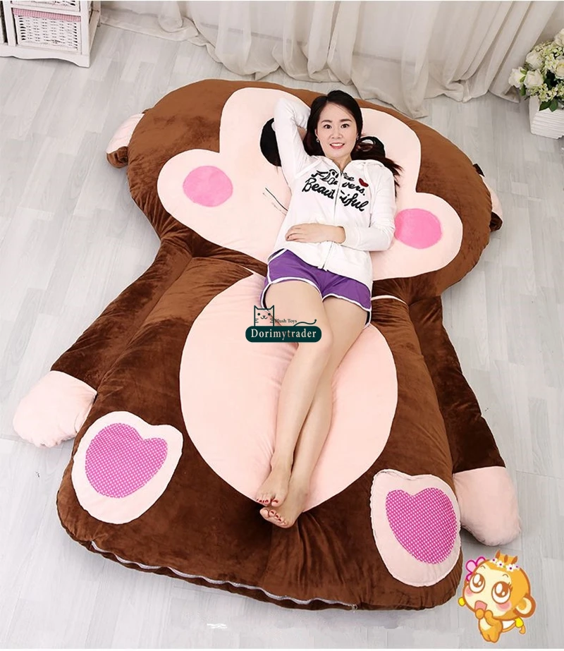 

Dorimytrader 230cm X 170cm Huge Cartoon Monkey Sleeping Bag Plush Soft Animal Beanbag Bed Tatami 4 Sizes Free Shipping DY61003