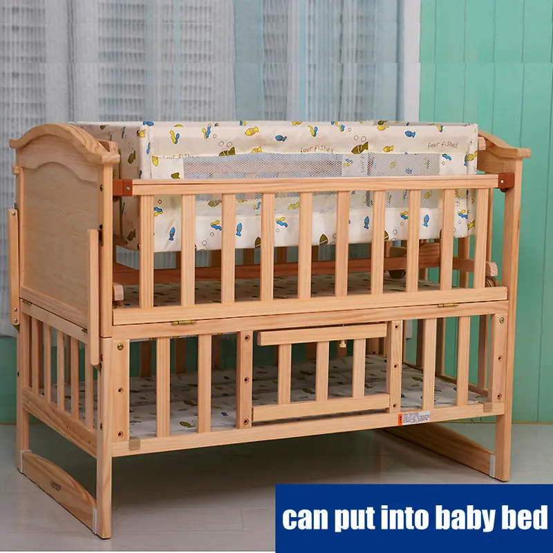 Solid Wood I-Shaped Small-Sized Logs Cradle Bed With Mosquito Net Simple Baby Crib | Мать и ребенок
