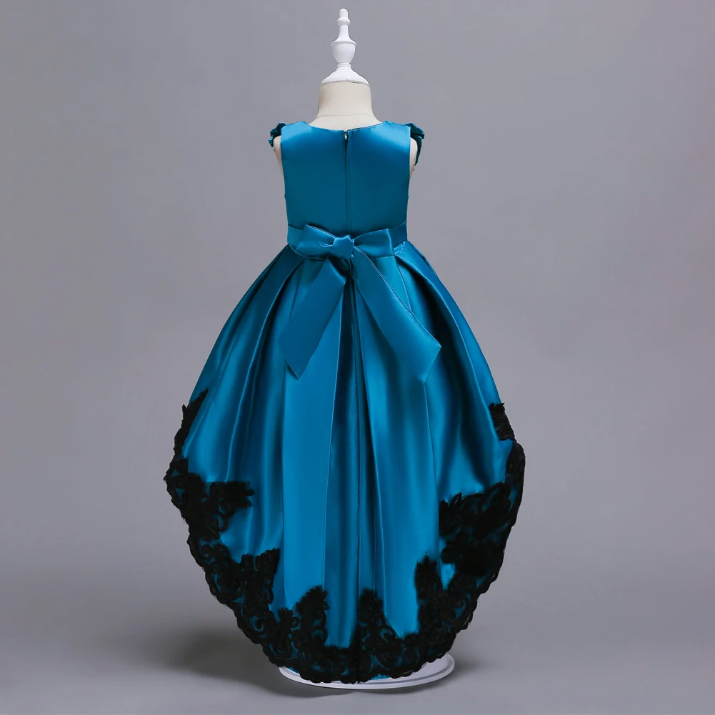 Fashion Halloween Kids Dress Girls Princess Costume Vintage Black Lace Ruffle Collar Rhinestone V Neck Blue Wedding | Детская одежда и