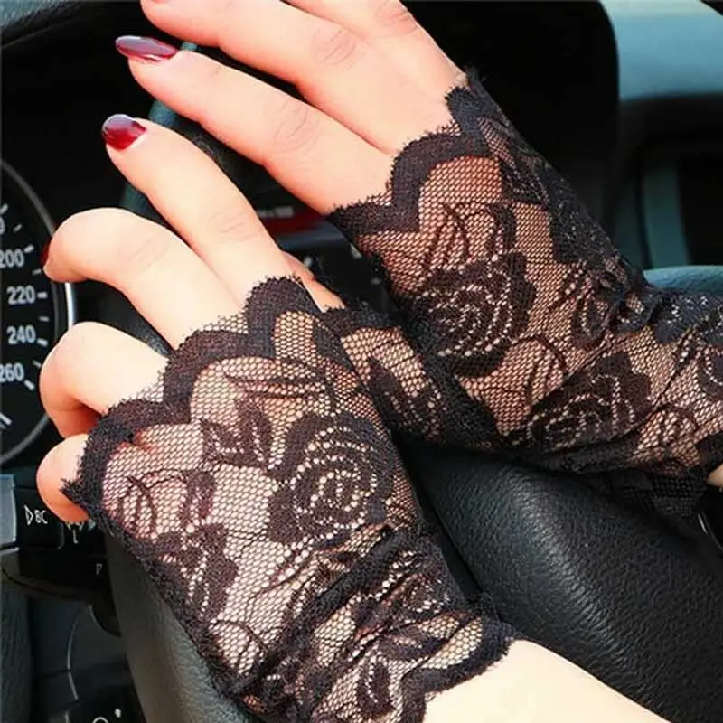 

Hot Women Sexy Floral Lace Sunscreen Fingerless Gloves Driving Anti-UV Party Glove