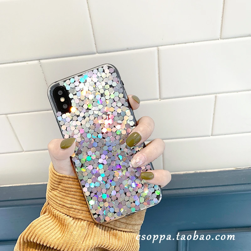 Цветной блестящий чехол с блестками для iphone X XS MAX XR 10 7 8 6 6s Plus Модный Лазерный Блестящий Мягкий из ТПУ|Бамперы|