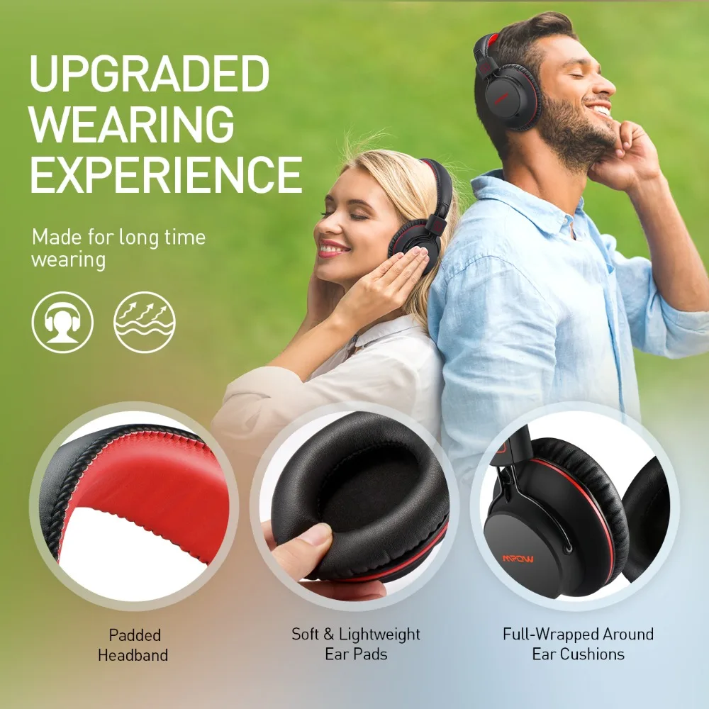 Mpow H1 беспроводные наушники HD Hi-Fi стерео наушники с шумоподавлением с микрофоном над ухом Bluetooth гарнитура для iPhone