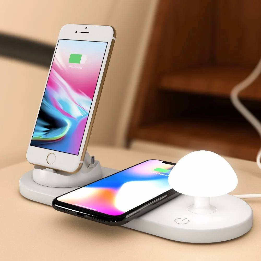 

Universal mushroom LED light wireless charger fast charging for iphone 8 x MAX Samsung S7 S8 charger for type-c micro iphone