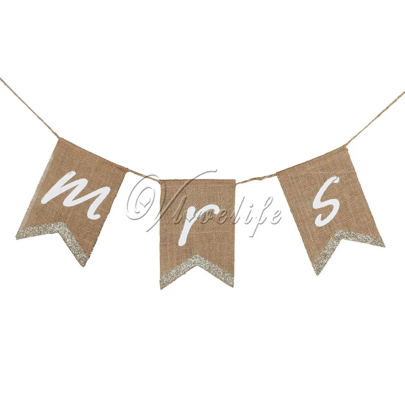 &quotMr mrs&quot Свадебный баннерный знак для стула серебристый блестящий порошок